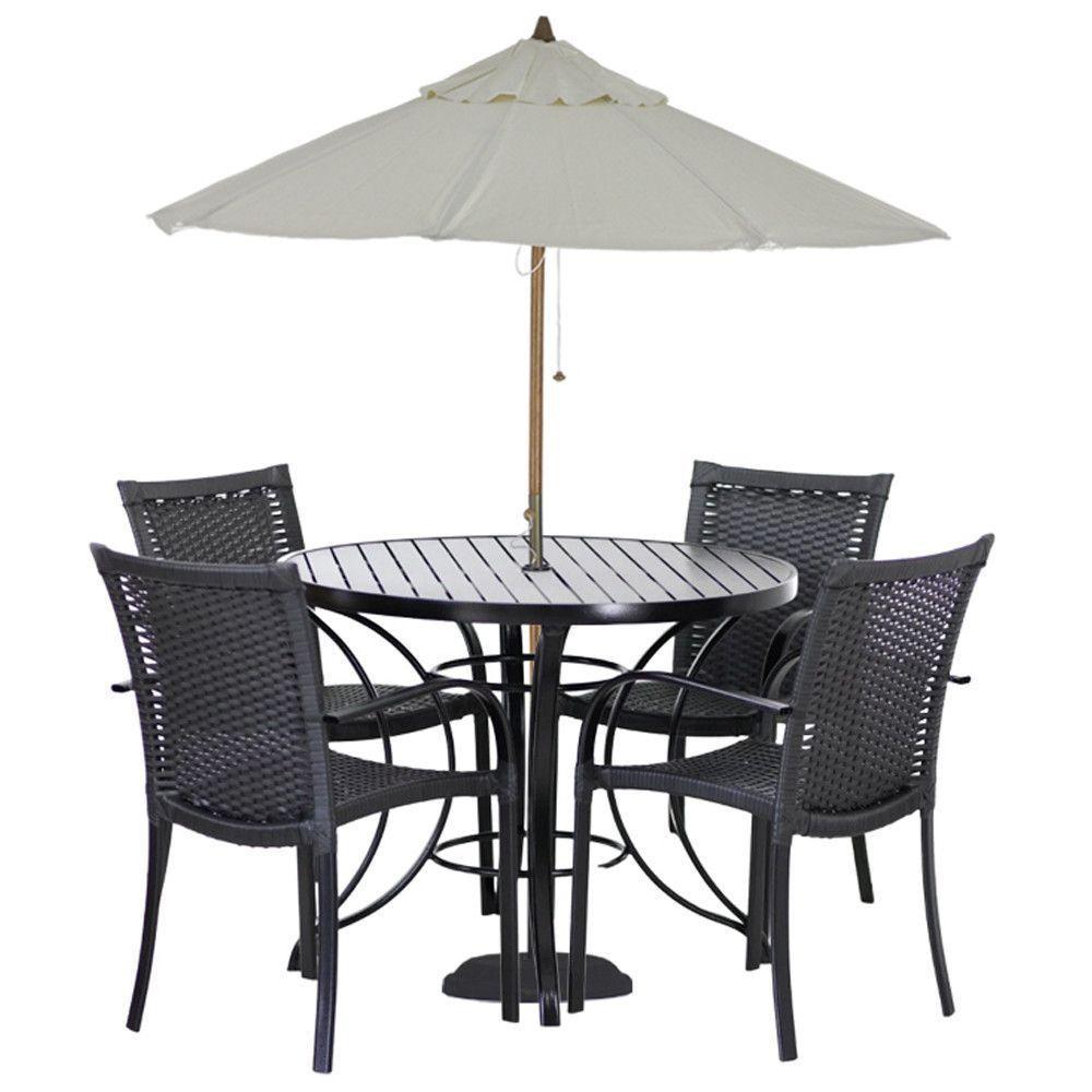 Conjunto De 4 Cadeiras Ascoli E Mesa Com Ombrelone Preto - 1
