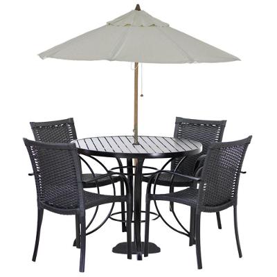 Conjunto De 4 Cadeiras Ascoli E Mesa Com Ombrelone Preto
