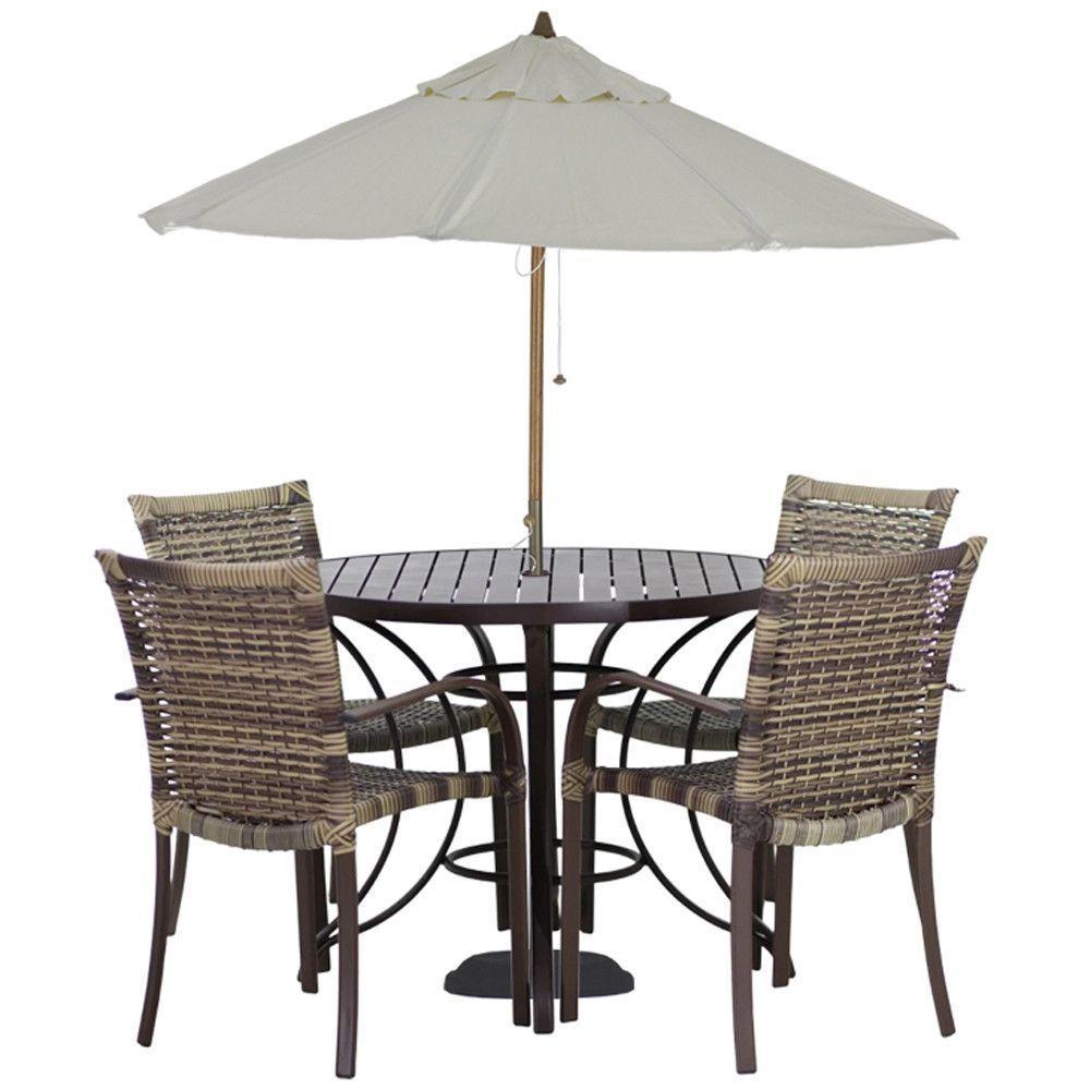 Conjunto De 4 Cadeiras Ascoli E Mesa Com Ombrelone Cappuccino - 1