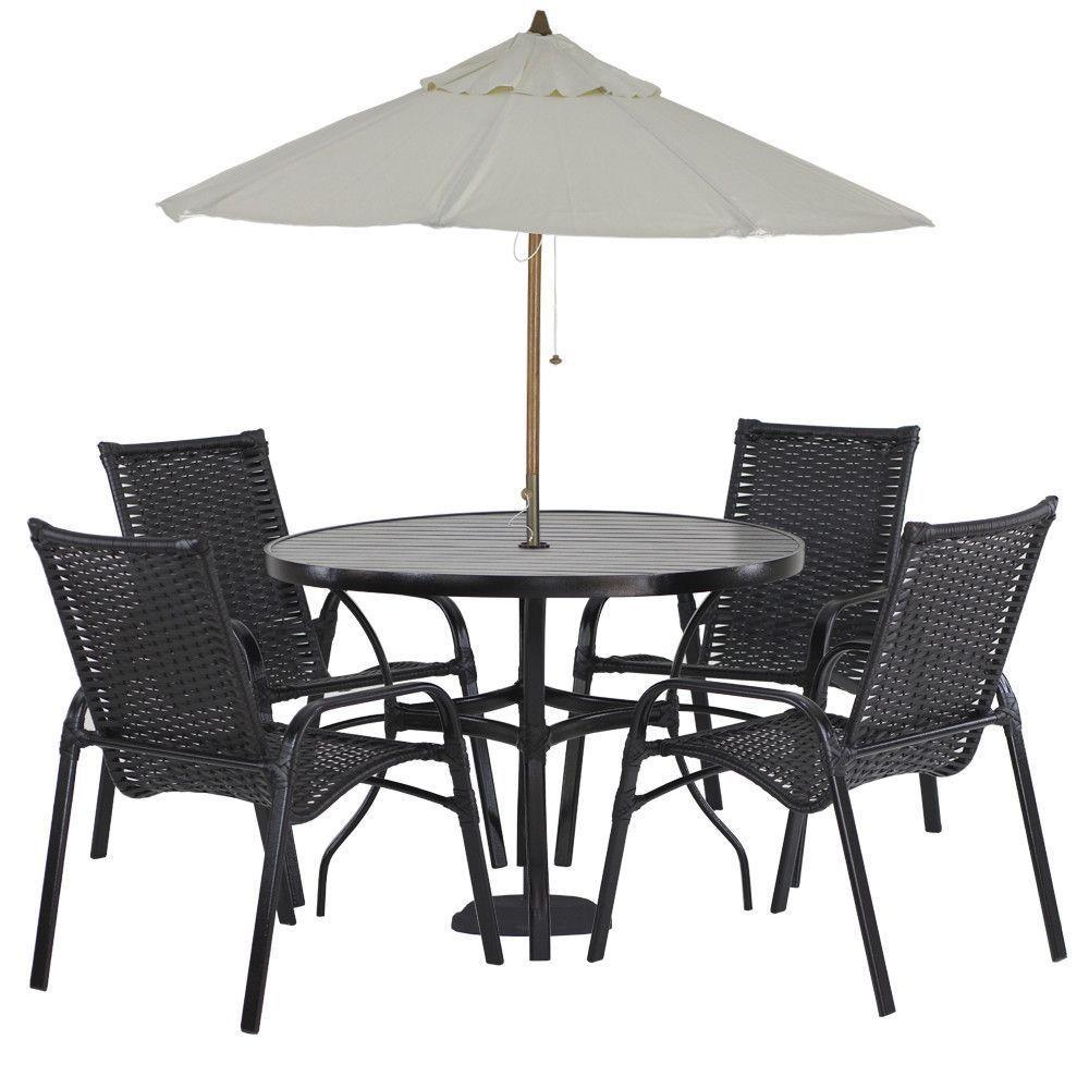 Jogo 4 Cadeiras Emily E Mesa Com Ombrelone Trama Original Preto - 1