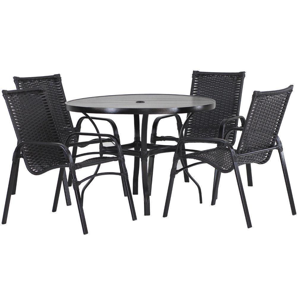 Jogo 4 Cadeiras Emily E Mesa Com Ombrelone Trama Original Preto - 2