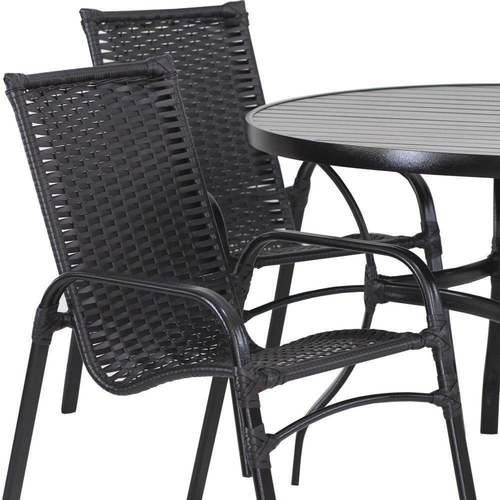 Jogo 4 Cadeiras Emily E Mesa Com Ombrelone Trama Original Preto - 3