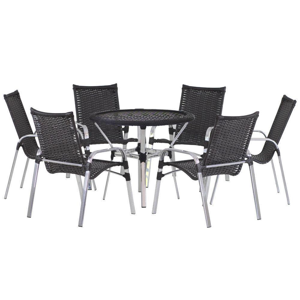 Jogo 6 Cadeiras E Mesa Varada Alumínio Jardim Fibra Trama Tabaco - 1