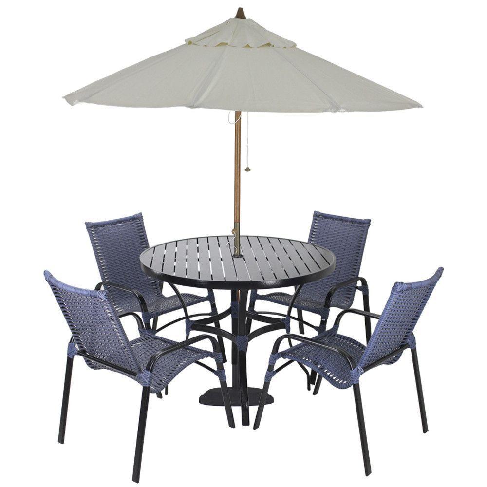 Jogo 4 Cadeiras Emily E Mesa Com Ombrelone Trama Original Azul Dark - 1