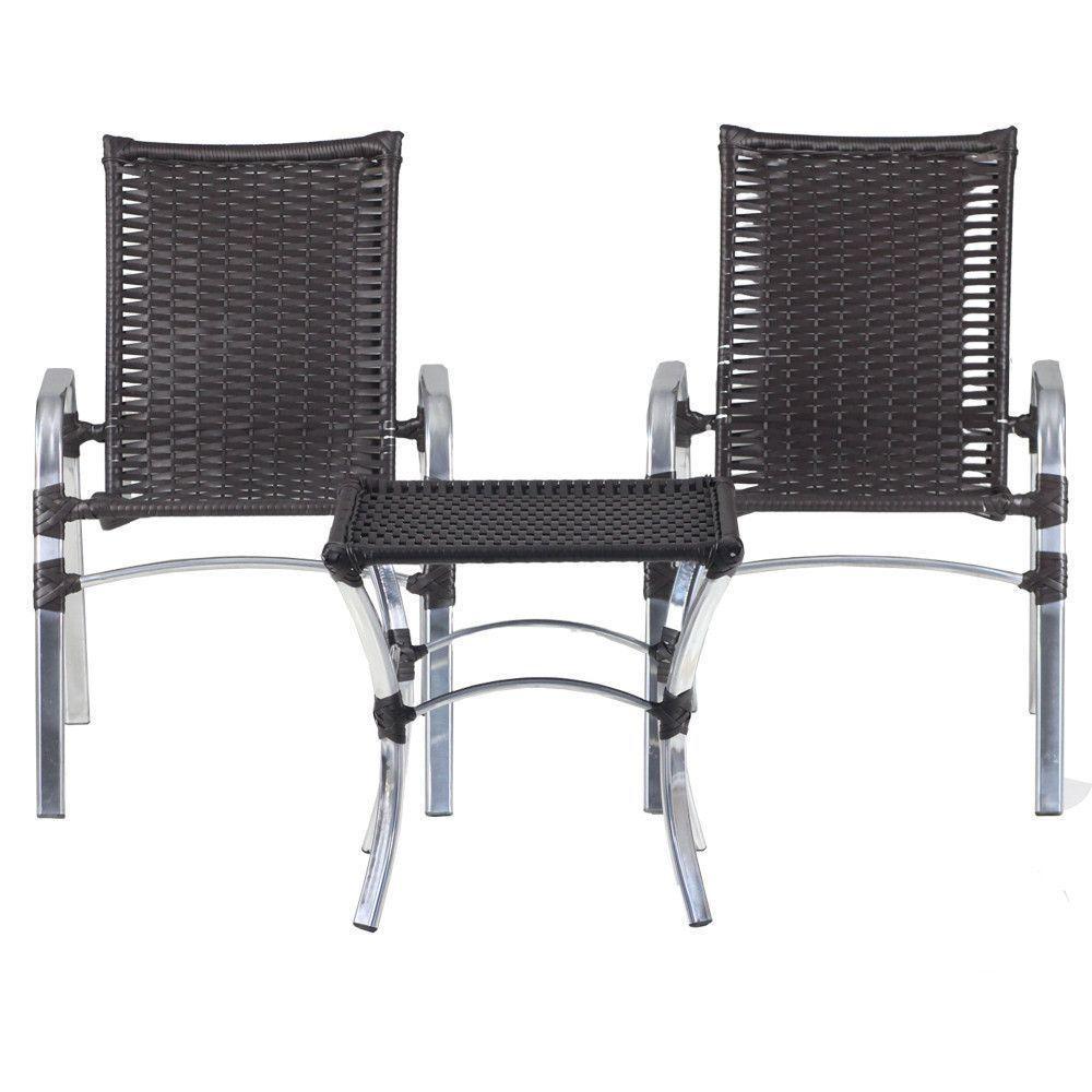 Jogo 02 Cadeiras E Mesa De Alumínio área Externa Piscina Preto - 1