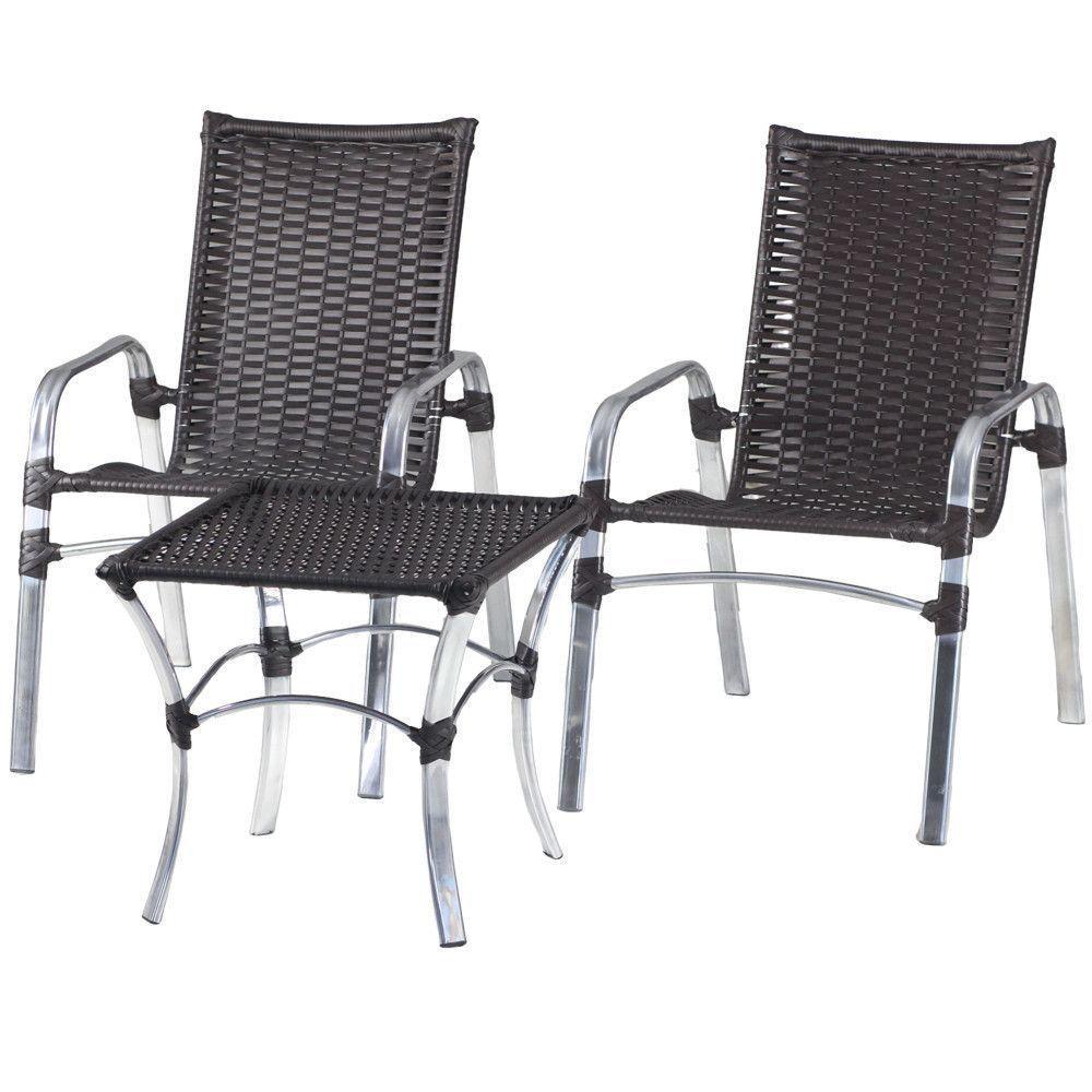 Jogo 02 Cadeiras E Mesa De Alumínio área Externa Piscina Preto - 9