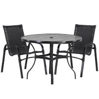 2 Cadeiras E Mesa Tampo Ripado área Jardim Varanda Piscina Preto - 1