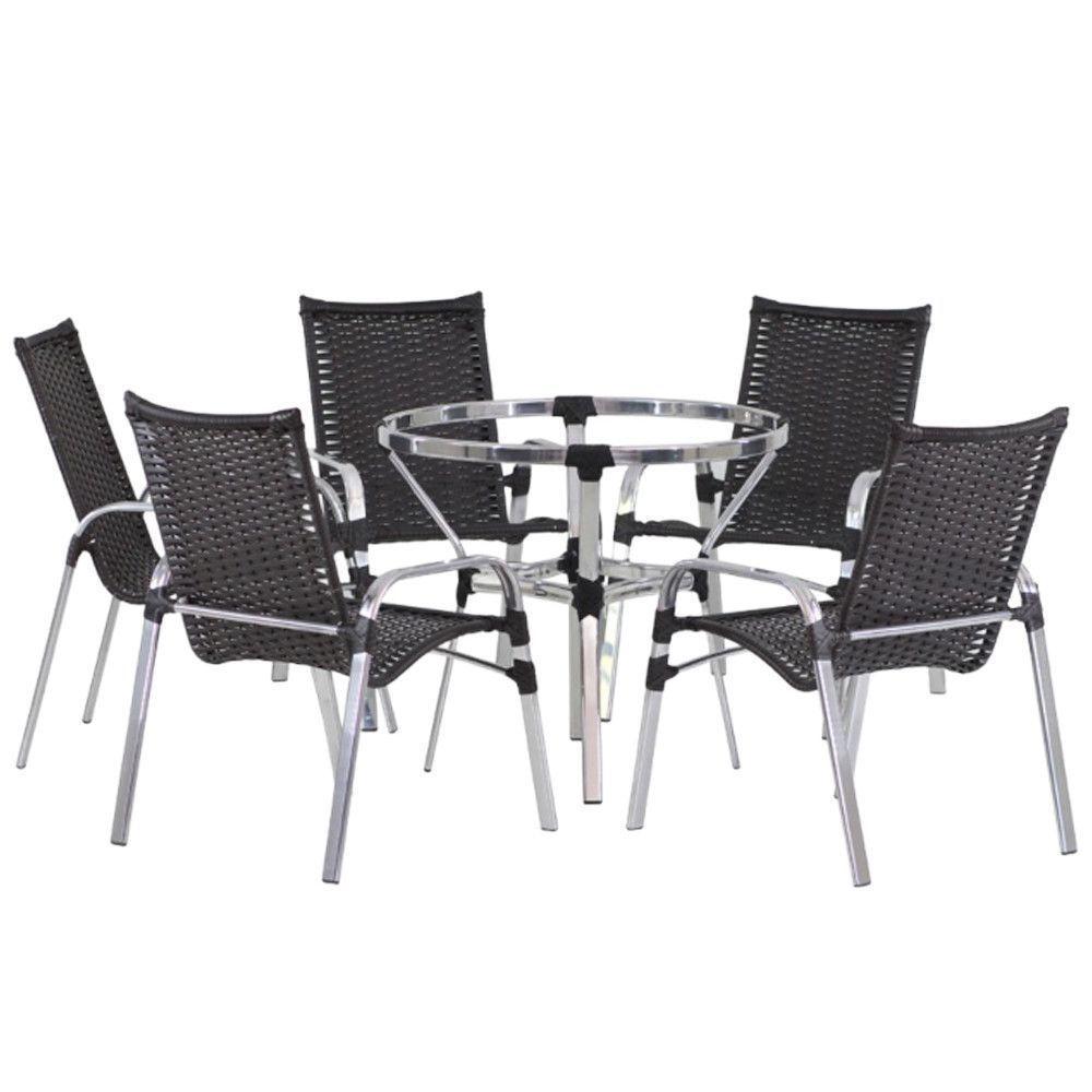 Jogo Mesa E 5 Cadeiras Adaptada Alumínio Piscina área Jardim Cappuccino - 1