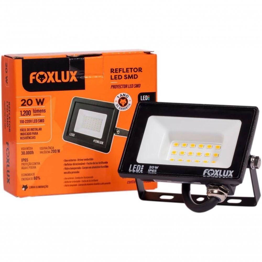Kit 2 Refletor Led 20w 3000k Preto Bivolt Foxlux - 2