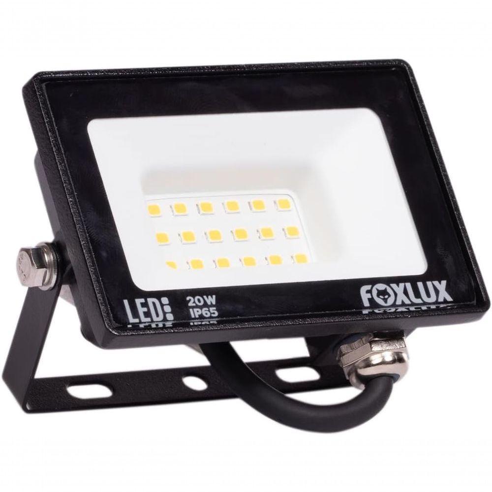 Kit 2 Refletor Led 20w 3000k Preto Bivolt Foxlux - 3