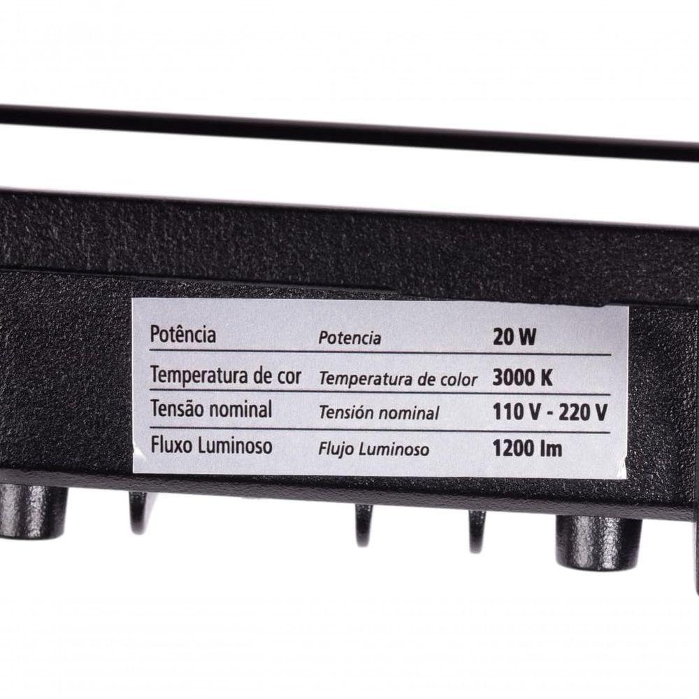 Kit 2 Refletor Led 20w 3000k Preto Bivolt Foxlux - 6