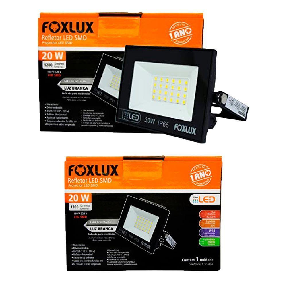 Kit 2 Refletor Led 20w 6500k Preto Bivolt Foxlux - 1