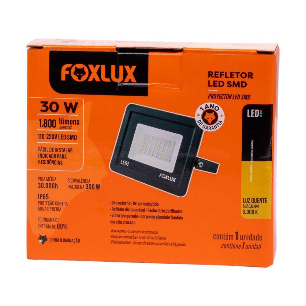 Kit 2 Refletor Led 30w 3000k Preto Bivolt Foxlux - 4