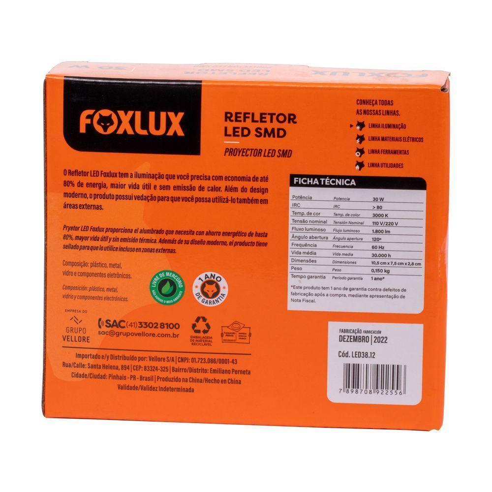 Kit 2 Refletor Led 30w 3000k Preto Bivolt Foxlux - 5