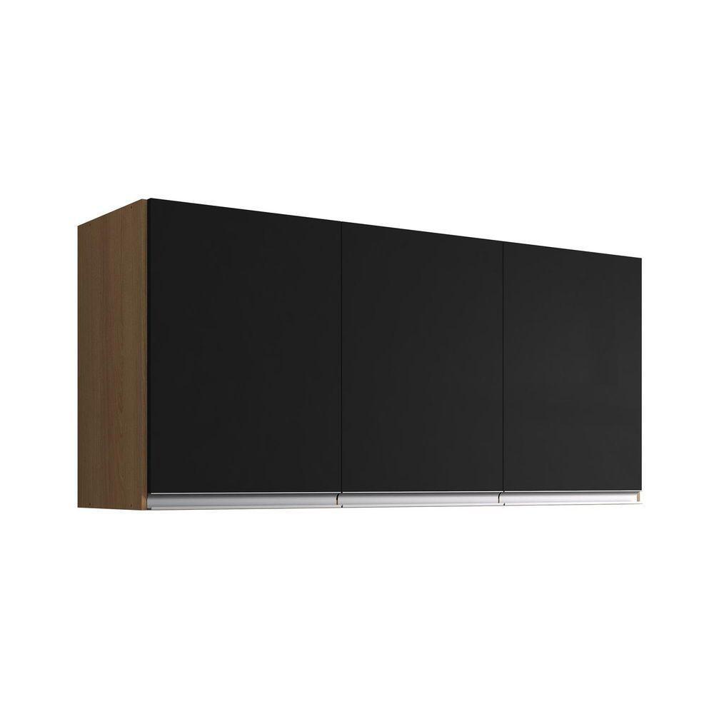 Armário Aéreo De Cozinha Andréia 120 Cm Com 3 Portas Amêndoa/Preto - 1