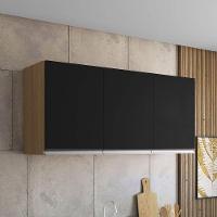 Armário Aéreo De Cozinha Andréia 120 Cm Com 3 Portas Amêndoa/Preto - 2