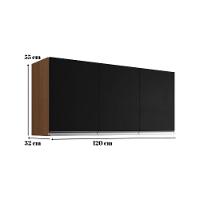 Armário Aéreo De Cozinha Andréia 120 Cm Com 3 Portas Amêndoa/Preto - 3