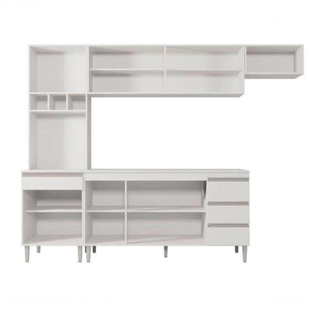 Cozinha Modulada 2,80m Andréia 12 Portas 4 Gavetas Com Balcão Amêndoa/Preto - 3