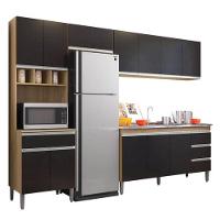 Cozinha Modulada 2,80m Andréia 12 Portas 4 Gavetas Com Balcão Amêndoa/Preto - 1