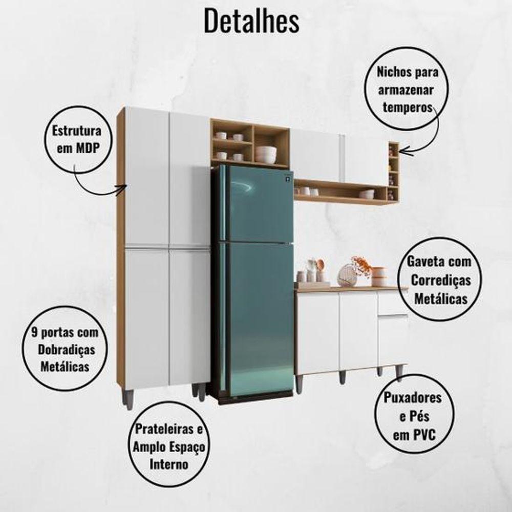 Cozinha Modulada 2,30m Compacta Vanessa Com Balcão Branco Amêndoa/Branco - 3