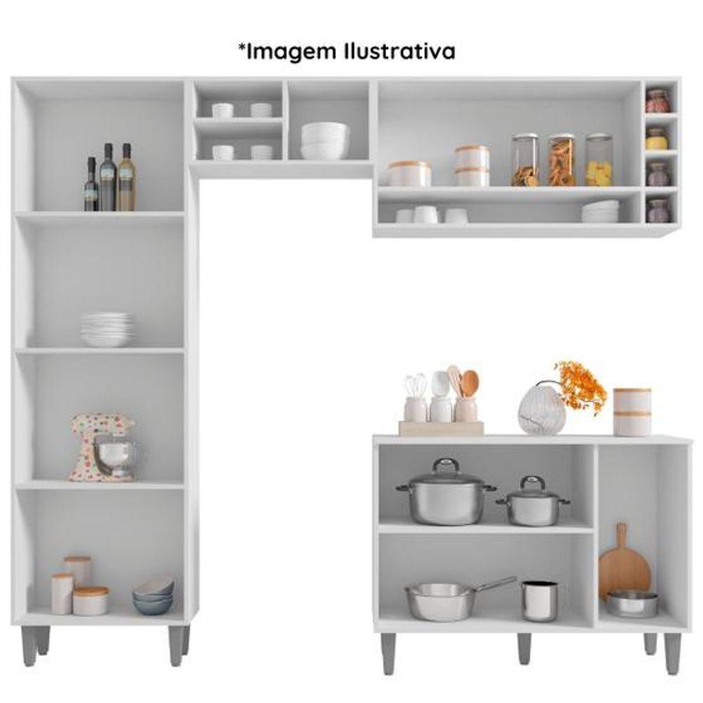 Cozinha Modulada 2,30m Compacta Vanessa Com Balcão Branco Amêndoa/Branco - 4