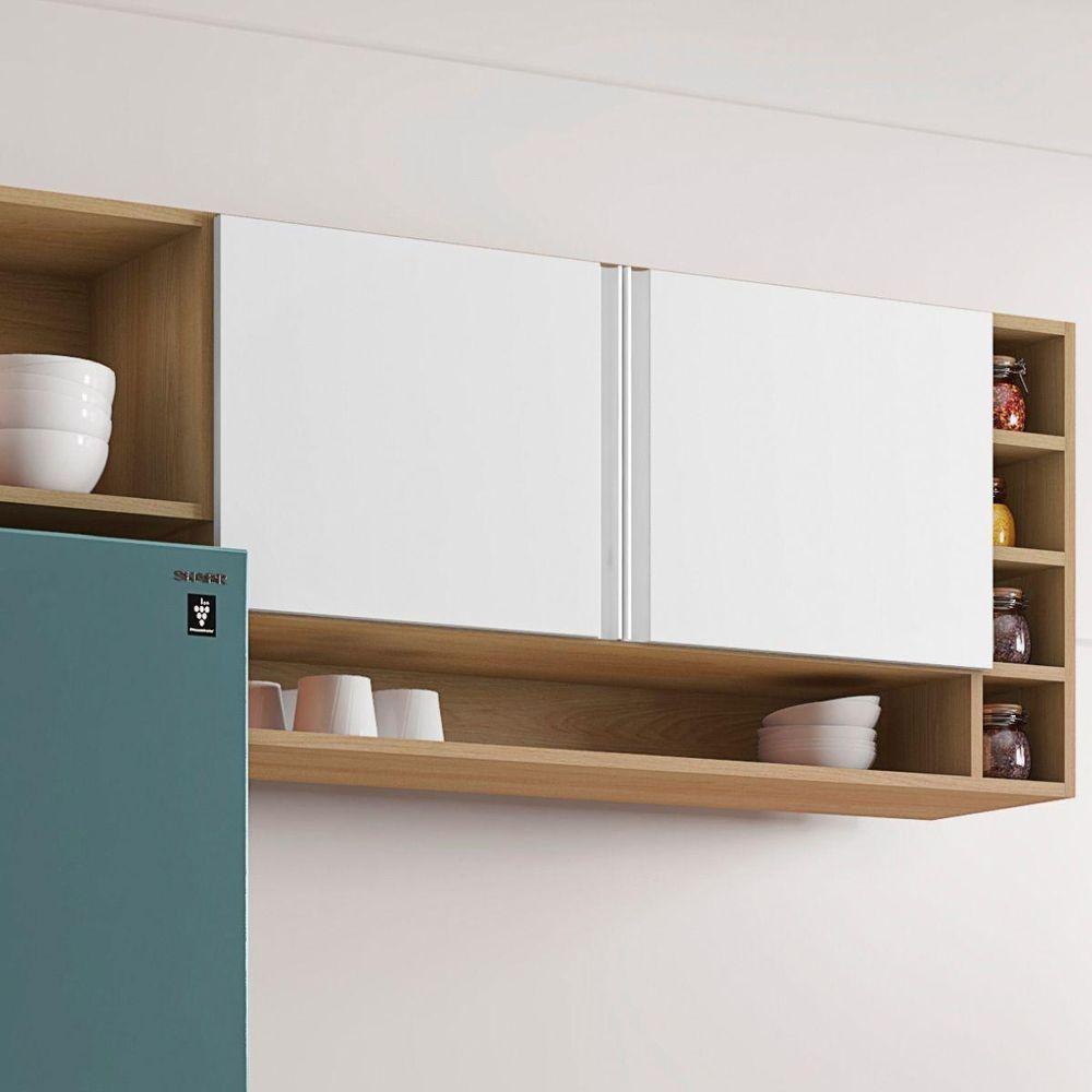 Cozinha Modulada 2,30m Compacta Vanessa Com Balcão Branco Amêndoa/Branco - 6