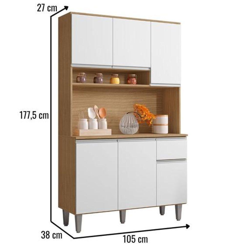 Kit De Cozinha Marcia 105cm Compacta 6 Portas Amêndoa/Branco - 3