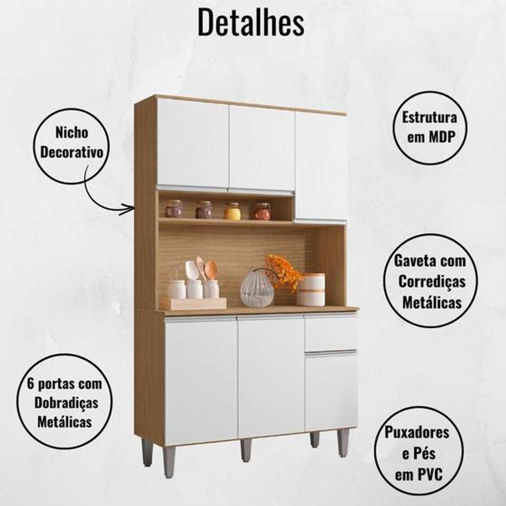Kit De Cozinha Marcia 105cm Compacta 6 Portas Amêndoa/Branco - 4
