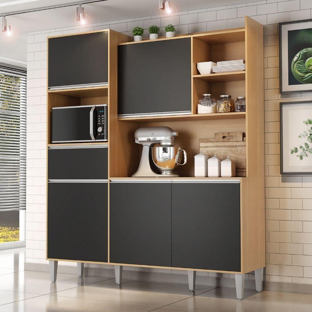 Kit De Cozinha Compacta 160cm Isabel Com 5 Portas Amêndoa/Preto - 2