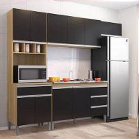 Cozinha Modulada Andréia 2,40m 10 Portas 4 Gavetas E Balcão Com Tampo Amêndoa/Preto - 2