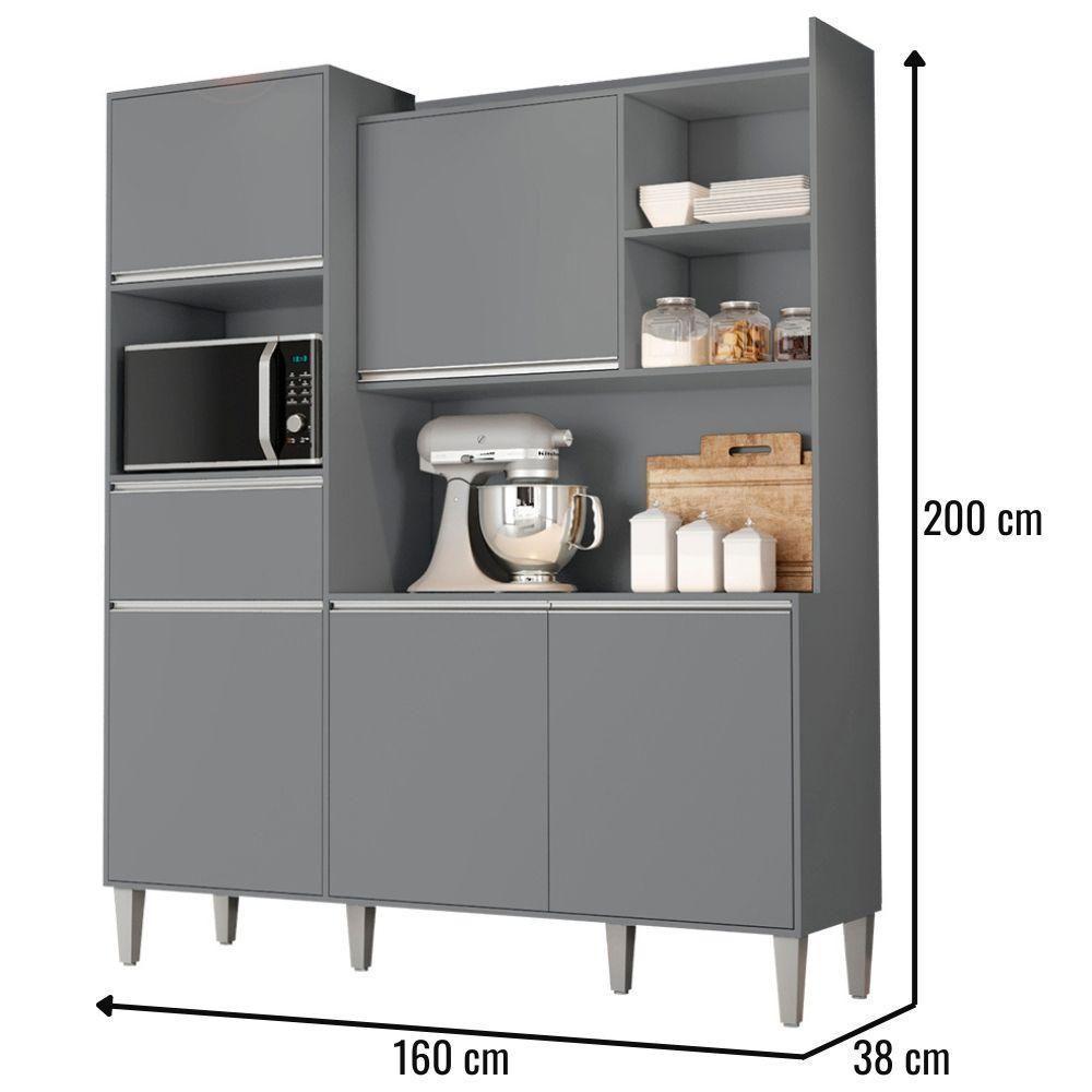 Kit De Cozinha Compacta 160cm Isabel Com 5 Portas Cinza - 3