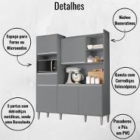 Kit De Cozinha Compacta 160cm Isabel Com 5 Portas Cinza