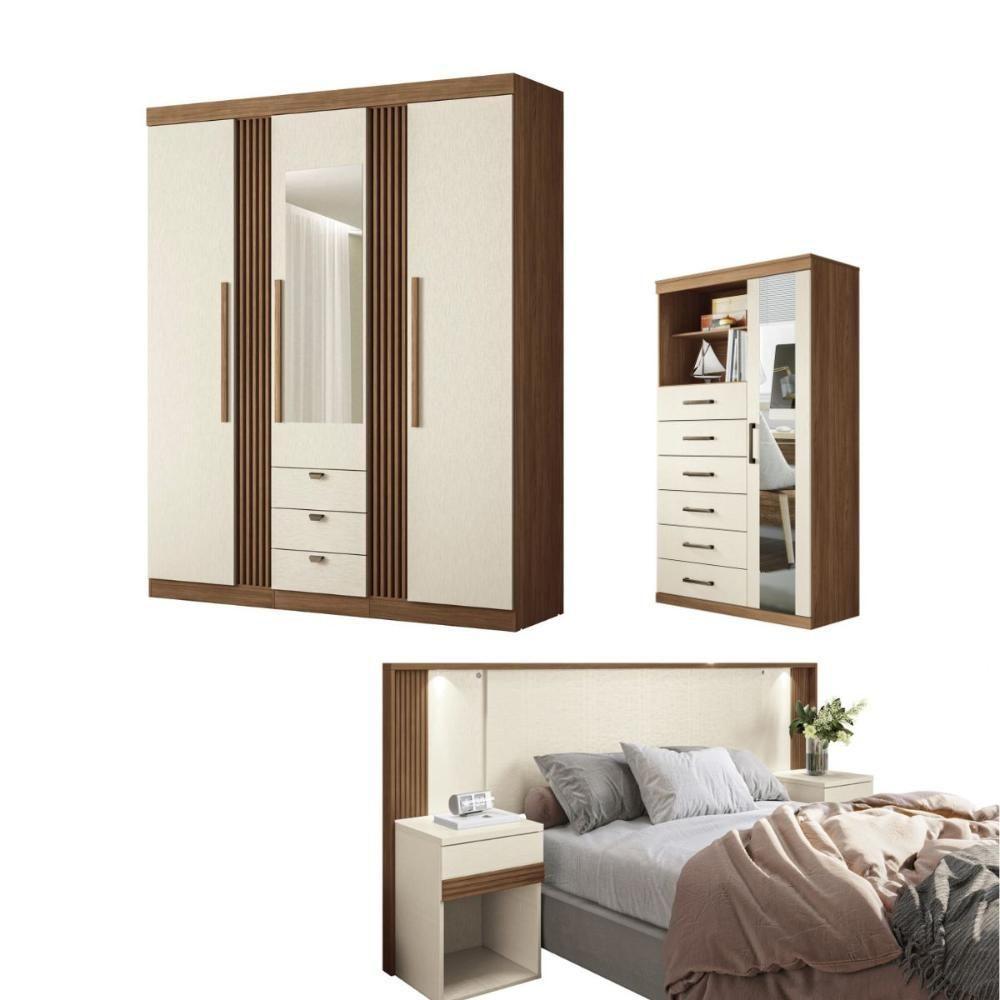 Conjunto Quarto Completo Com Espelho Pequim Jatoba Grafite - 1