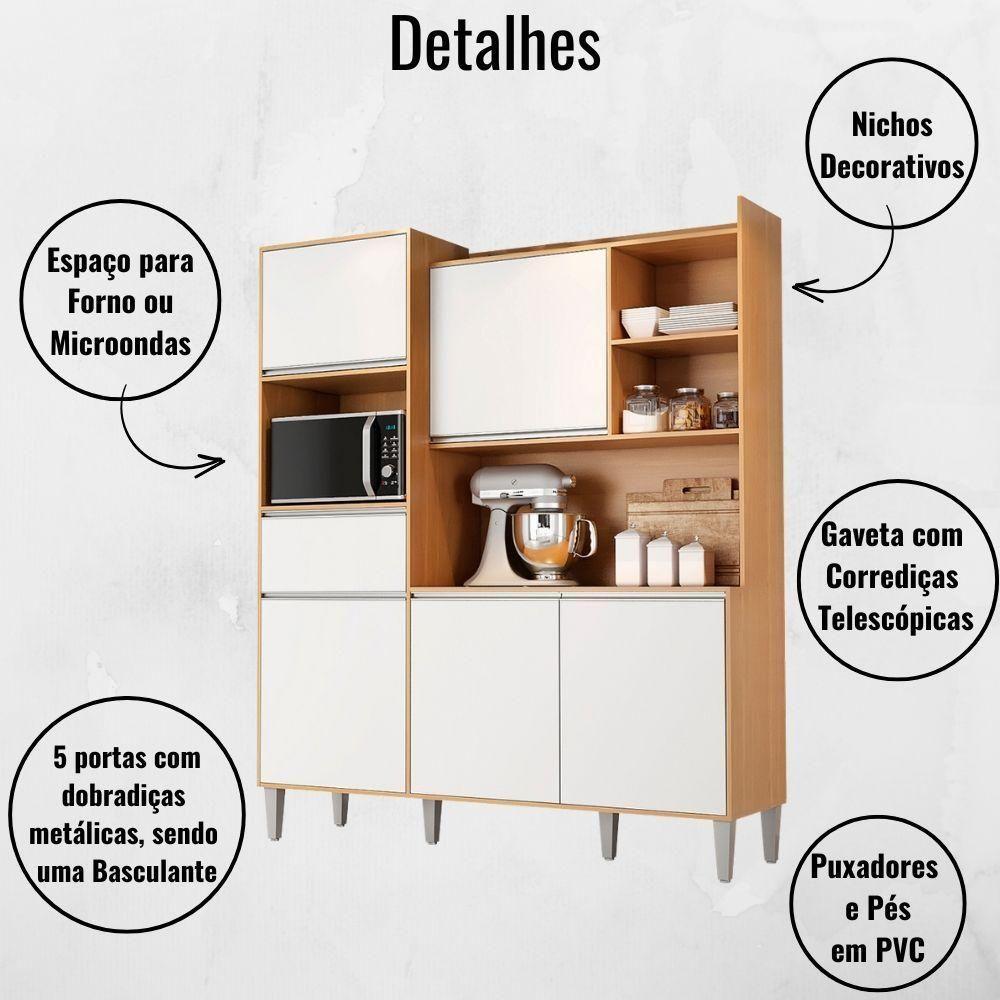 Kit De Cozinha Compacta 160cm Isabel Com 5 Portas Amêndoa/Branco - 4