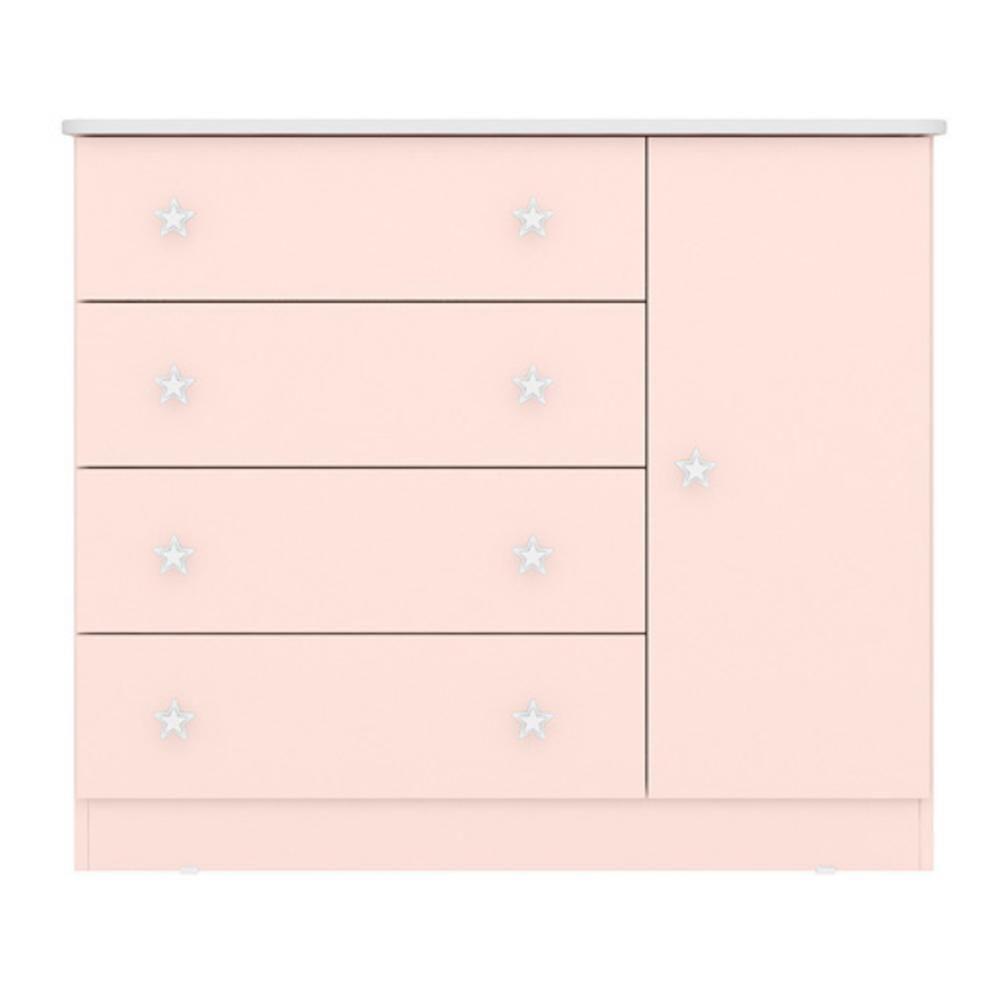 Cômoda Com 4 Gavetas Ravena Rosa Acetinado - 1