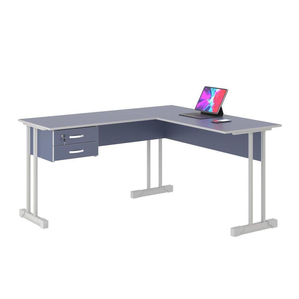 Mesa De Escritório Azul Em L Escrivaninha Com 2 Gavetas - 1