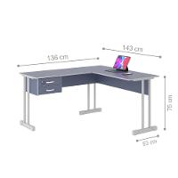 Mesa De Escritório Azul Em L Escrivaninha Com 2 Gavetas - 2