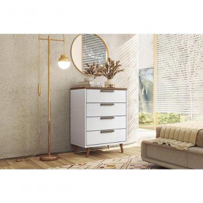 Cômoda Yokohama 4 Gavetas MDF com Puxador Plástico Branco Jatobá