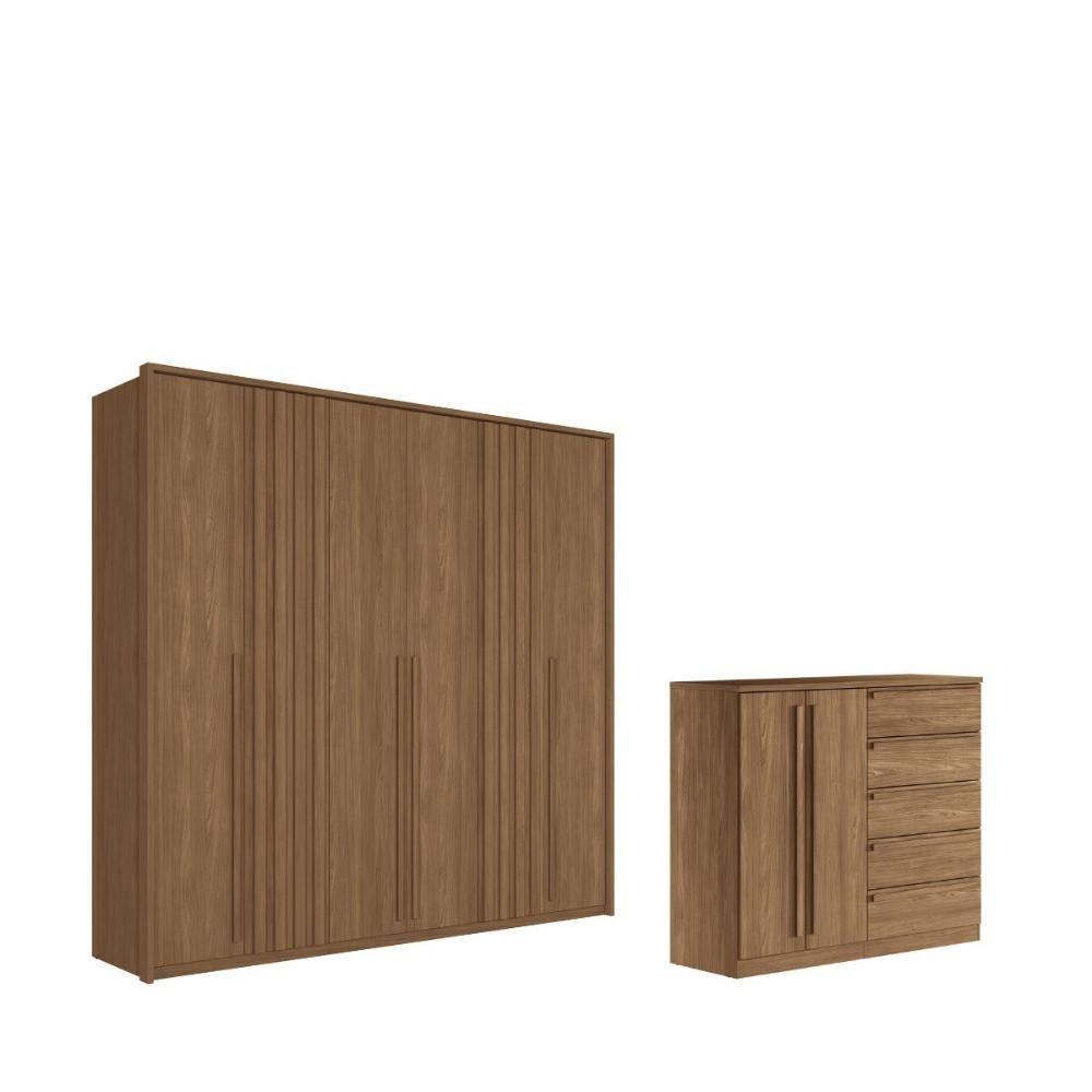 Kit Guarda Roupa 6 Portas E Cômoda Cotia Jatoba - 1