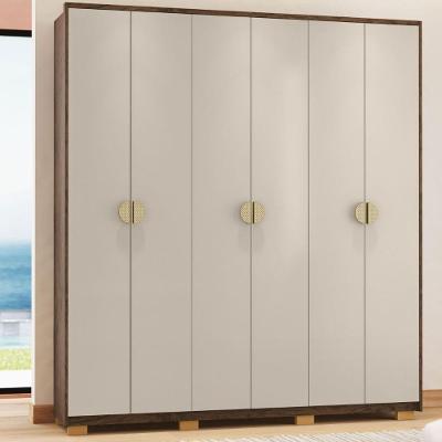 Kit Guarda Roupa e Cômoda Bali Nature Alasca 7 Portas Giratórias 8 Gavetas em MDF Nature-Alasca