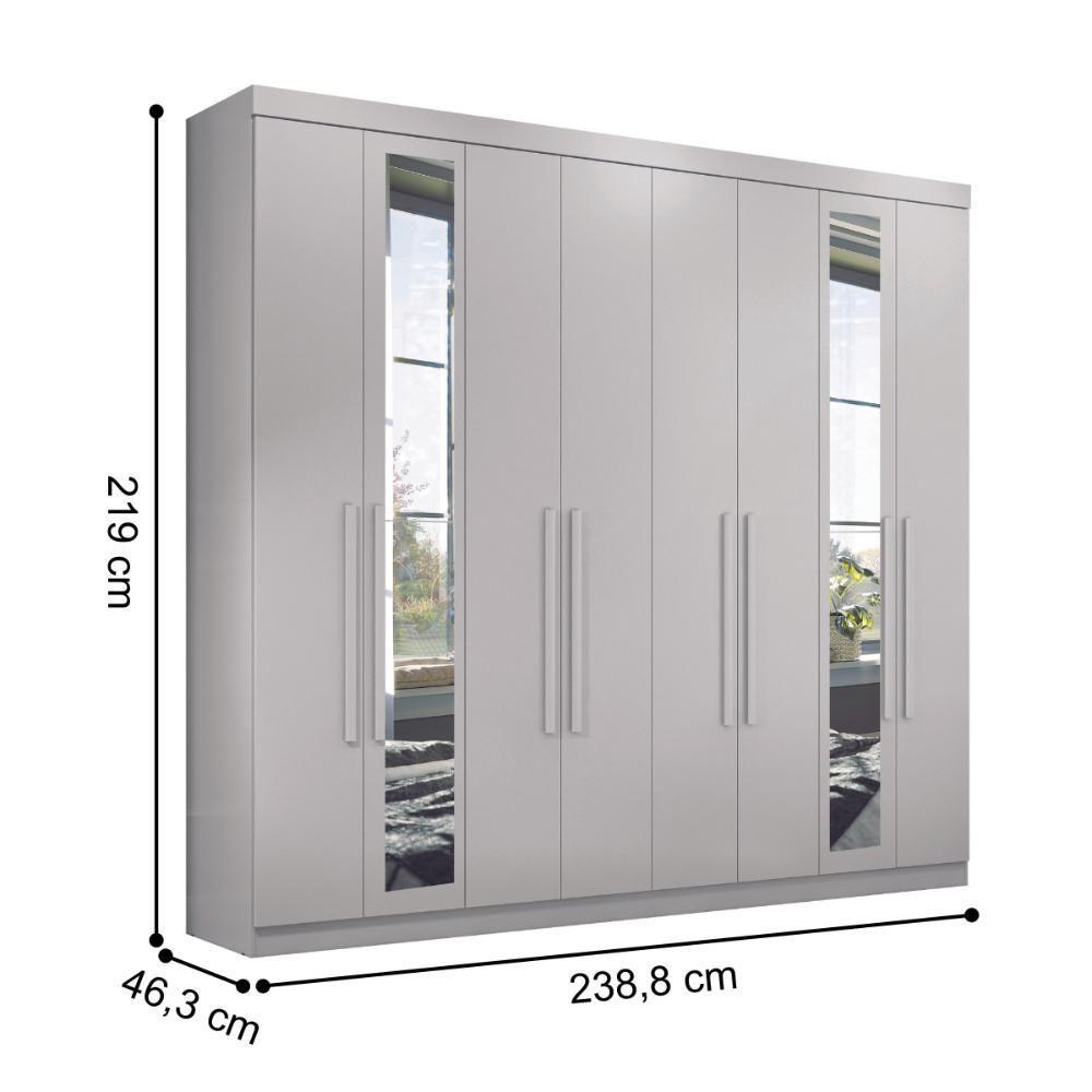 Guarda Roupa Casal Com Espelho 8 Portas Girona Branco - 2