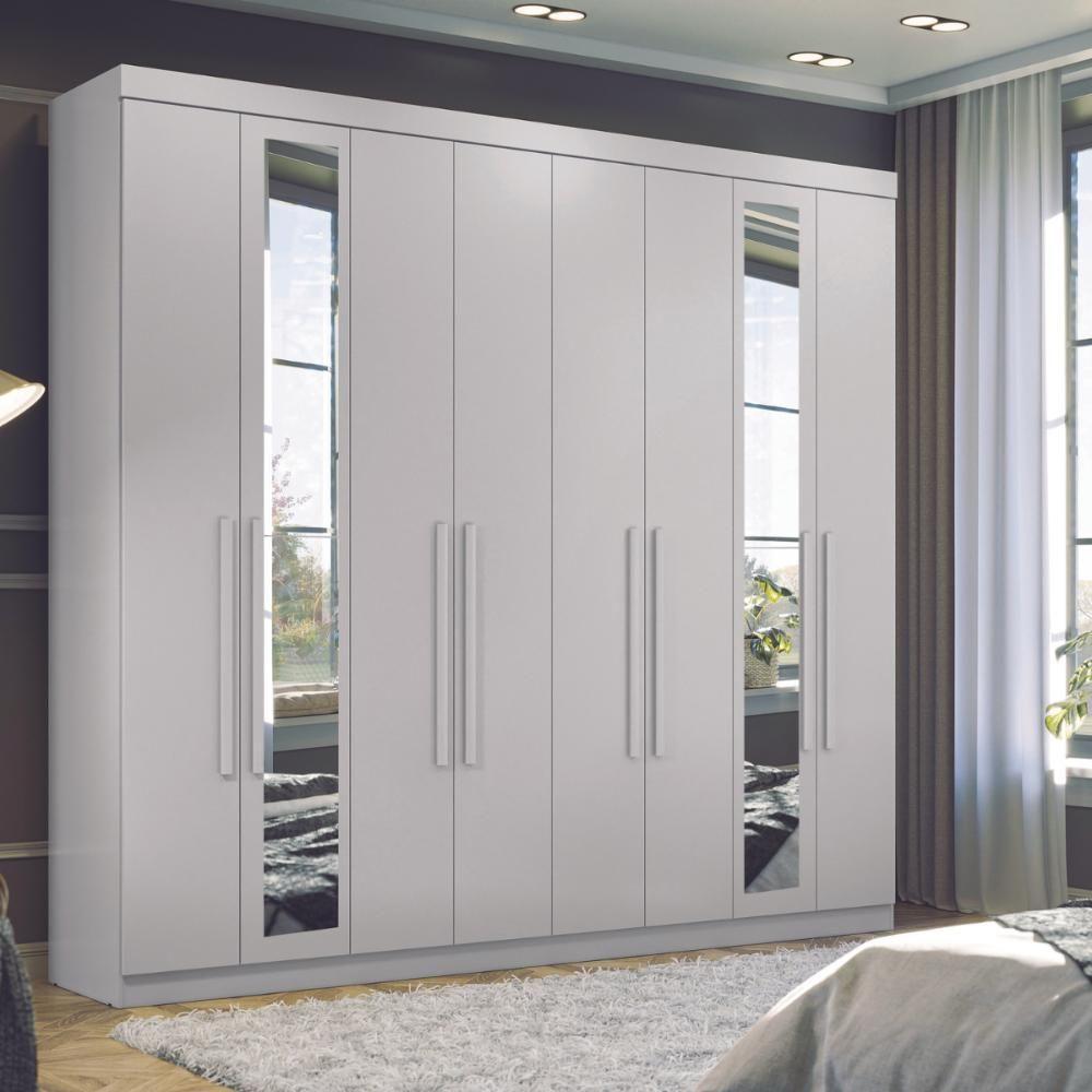 Guarda Roupa Casal Com Espelho 8 Portas Girona Branco - 4