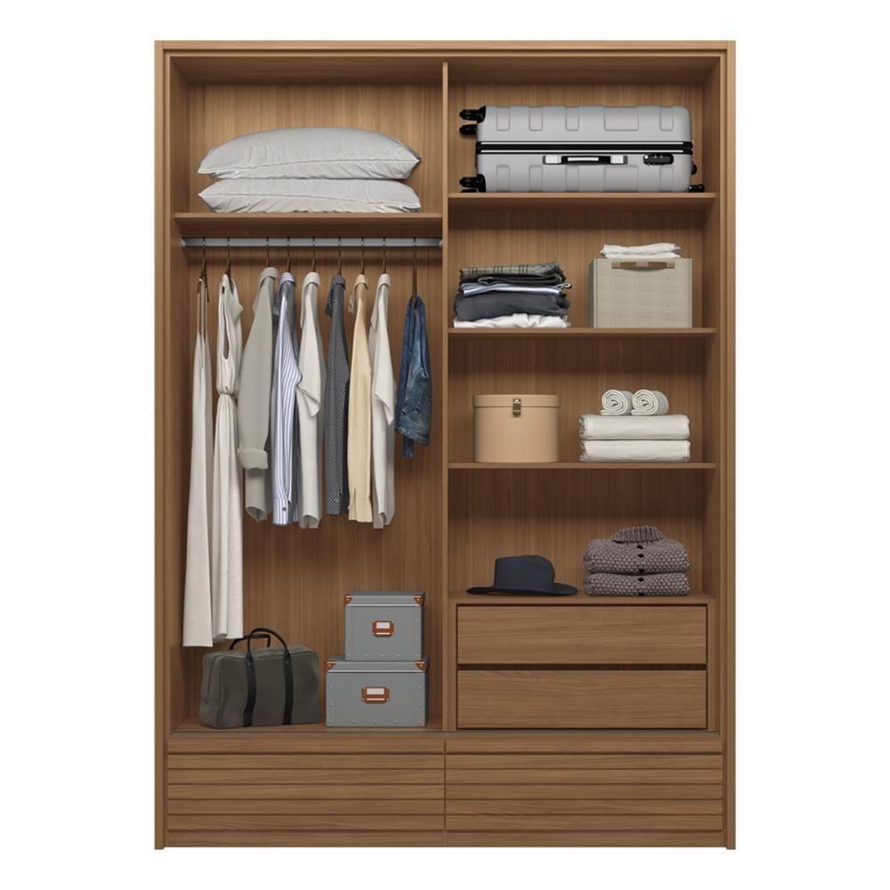 Guarda Roupa Casal 2 Portas E Cômoda 5 Gavetas Paris Jatobá - 4