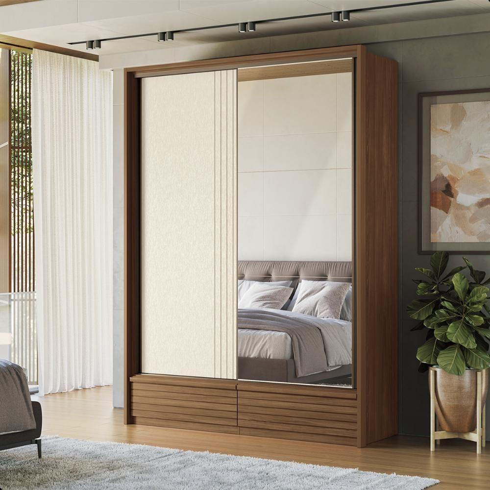 Guarda Roupa Casal 2 Portas E Cômoda 5 Gavetas Paris Jatobá - 5