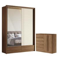 Guarda Roupa Casal 2 Portas E Cômoda 5 Gavetas Paris Jatobá - 1