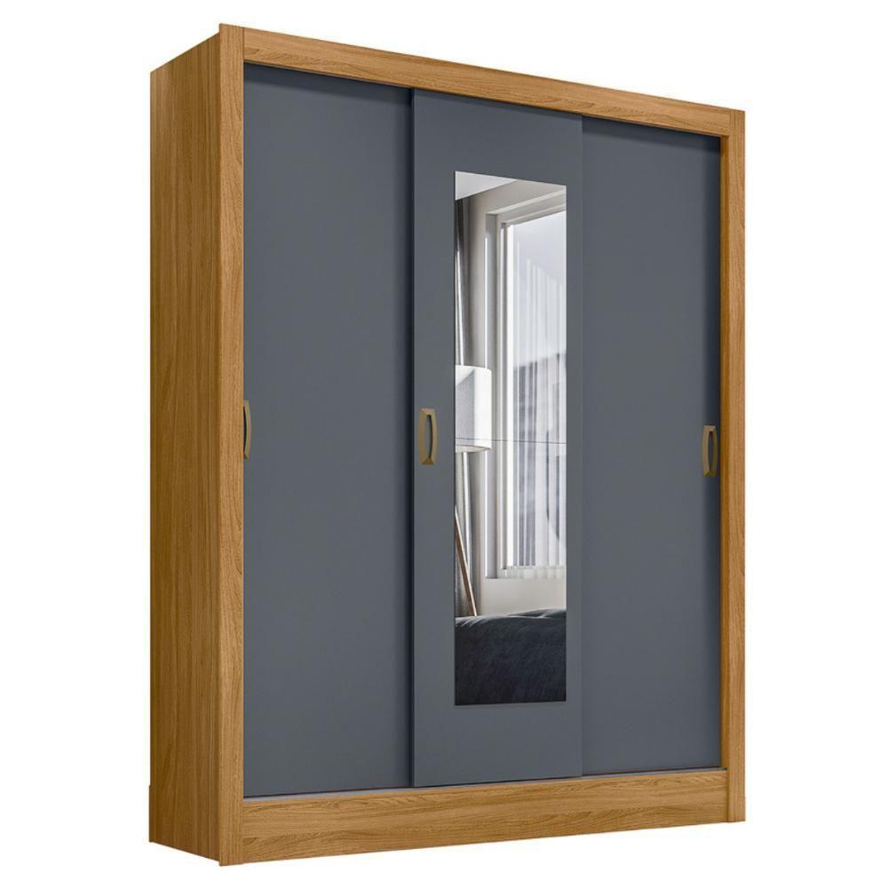 Roupeiro 3 Portas Com Espelho Genebra Freijó Cinza - 1