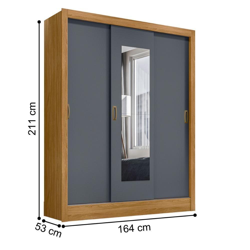 Roupeiro 3 Portas Com Espelho Genebra Freijó Cinza - 2