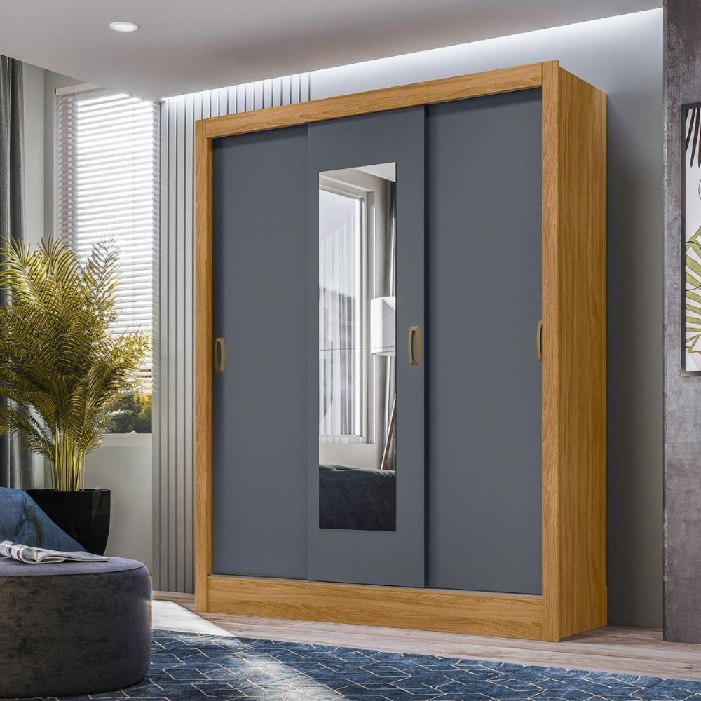 Roupeiro 3 Portas Com Espelho Genebra Freijó Cinza - 4