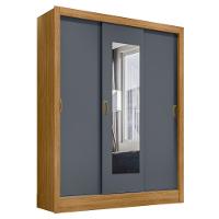 Roupeiro 3 Portas Com Espelho Genebra Freijó Cinza - 1