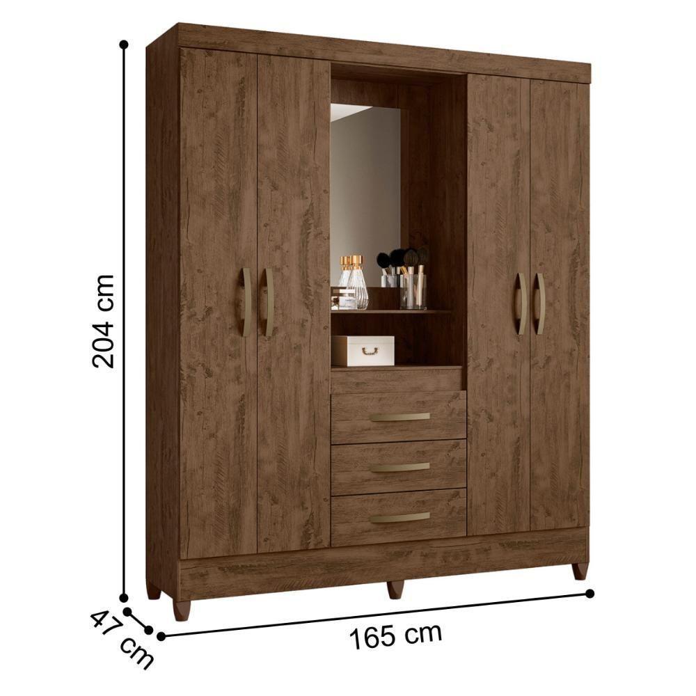 Roupeiro Com Espelho E Cômoda Pequim Castanho Wood - 3